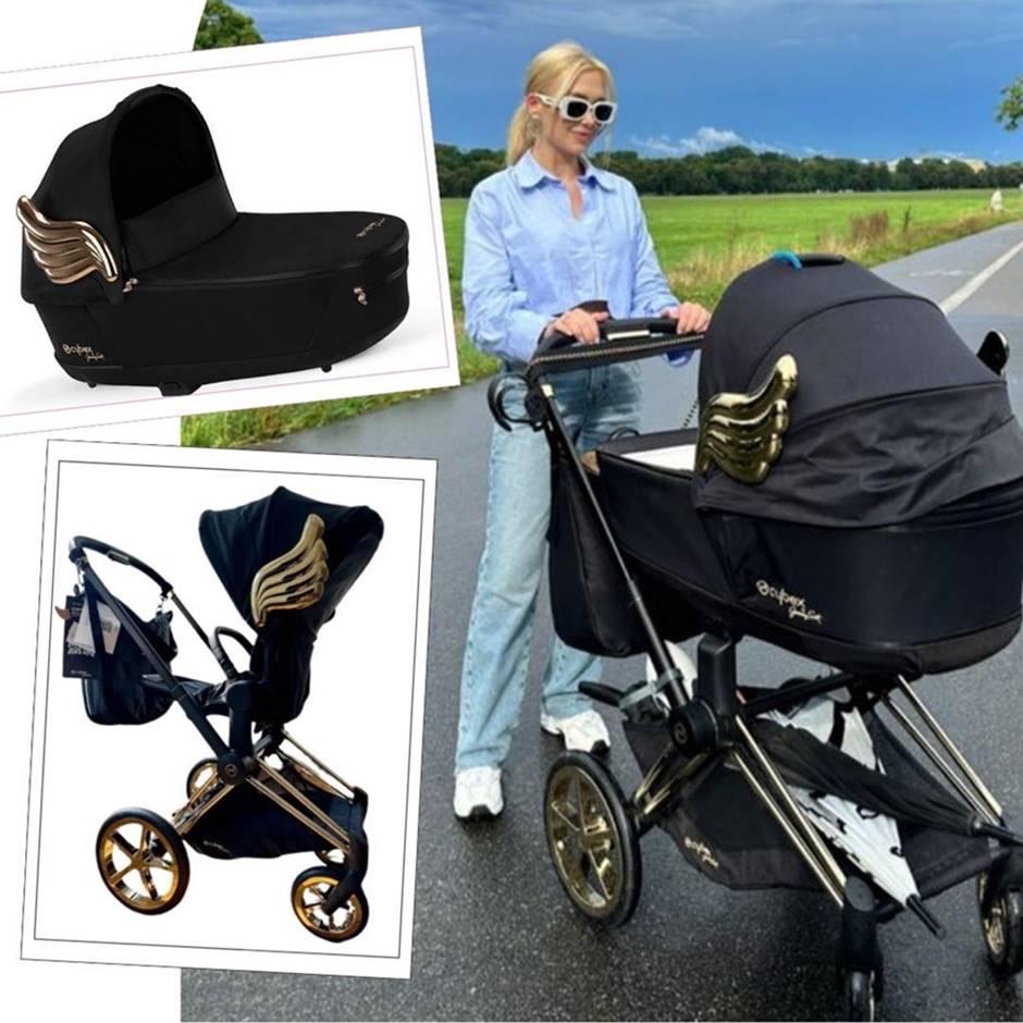 wózek Cybex Priam Wings by Jeremy Scott – czarny model ze złotymi skrzydłami, wybór influencerki Wersow.